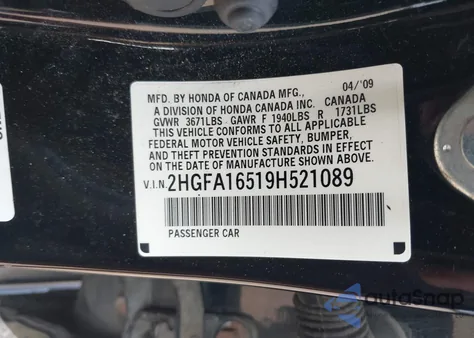 2009 Honda Civic Lx from USA, damaged, VIN 2HGFA16519H521089